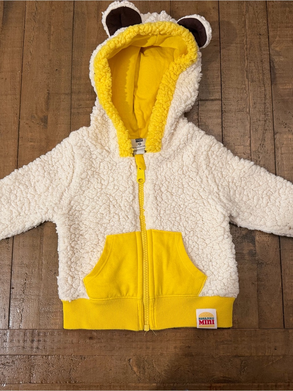 Harajuku Lovers Cream Sherpa Hoodie with Yellow Accents